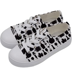 Wine Pattern Black White Kids  Low Top Canvas Sneakers