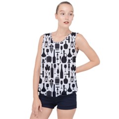 Wine Pattern Black White Bubble Hem Chiffon Tank Top by Vaneshart