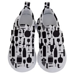 Wine Pattern Black White Kids  Velcro No Lace Shoes by Vaneshart