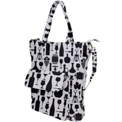 Wine Pattern Black White Shoulder Tote Bag by Vaneshart