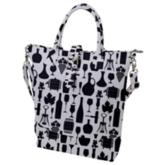 Wine Pattern Black White Buckle Top Tote Bag by Vaneshart