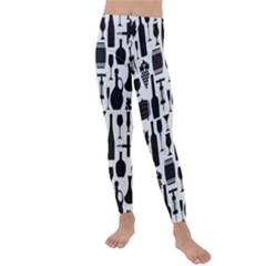 Wine Pattern Black White Kids  Lightweight Velour Leggings by Vaneshart