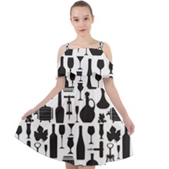 Wine Pattern Black White Cut Out Shoulders Chiffon Dress