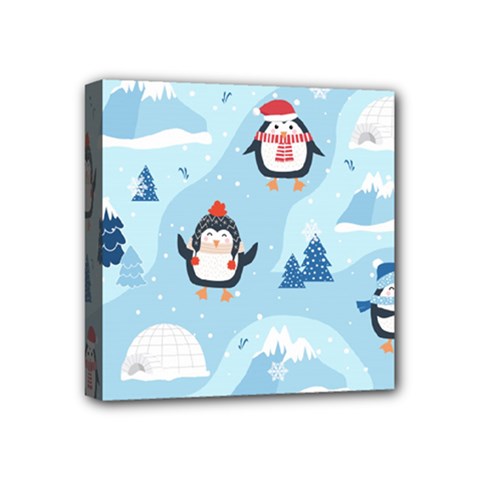 Christmas Seamless Pattern With Penguin Mini Canvas 4  X 4  (stretched)