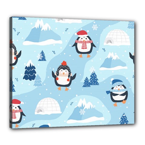 Christmas Seamless Pattern With Penguin Canvas 24  X 20  (stretched) by Vaneshart