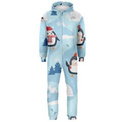 Christmas Seamless Pattern With Penguin Hooded Jumpsuit (men)  by Vaneshart