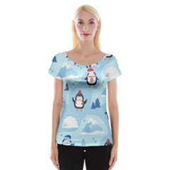 Christmas Seamless Pattern With Penguin Cap Sleeve Top by Vaneshart