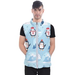 Christmas Seamless Pattern With Penguin Men s Puffer Vest by Vaneshart