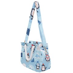 Christmas Seamless Pattern With Penguin Rope Handles Shoulder Strap Bag by Vaneshart