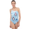 Christmas Seamless Pattern With Penguin Classic One Shoulder Swimsuit View1