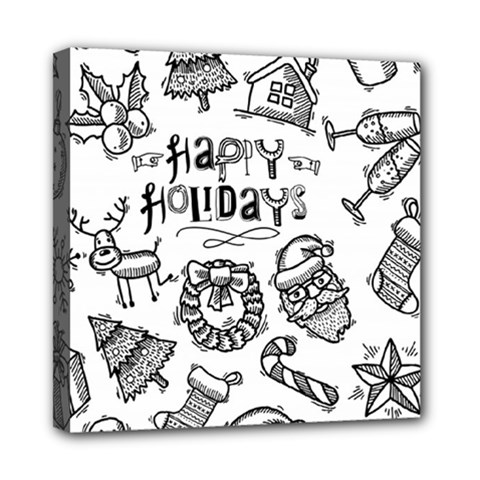 Christmas Seamless Pattern Doodle Style Mini Canvas 8  X 8  (stretched) by Vaneshart