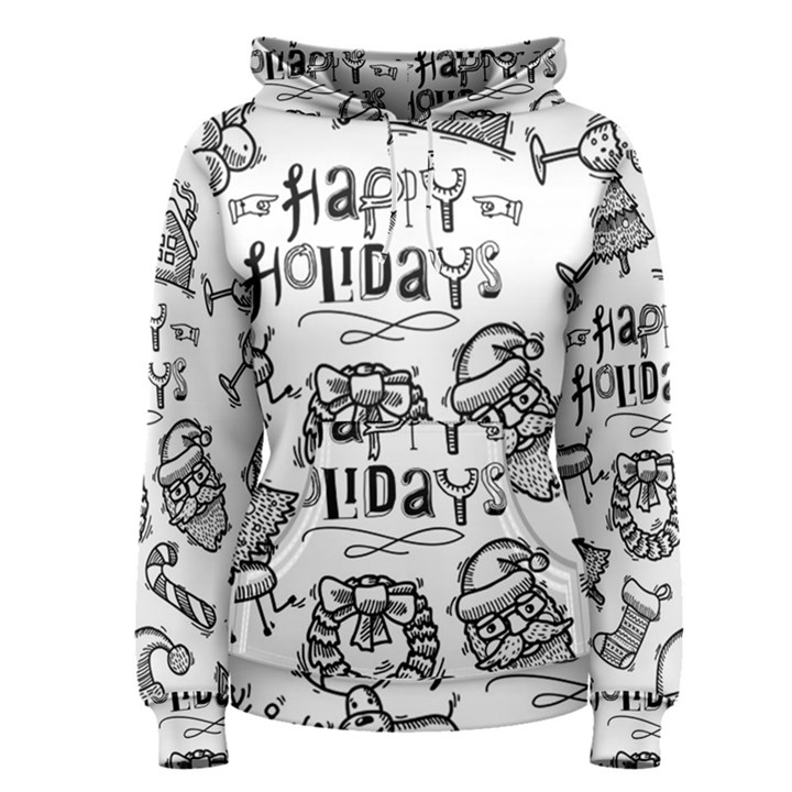 Christmas Seamless Pattern Doodle Style Women s Pullover Hoodie