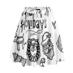 Christmas Seamless Pattern Doodle Style High Waist Skirt by Vaneshart