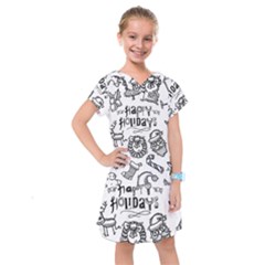 Christmas Seamless Pattern Doodle Style Kids  Drop Waist Dress by Vaneshart