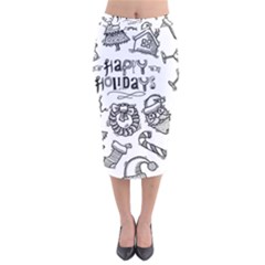 Christmas Seamless Pattern Doodle Style Velvet Midi Pencil Skirt by Vaneshart