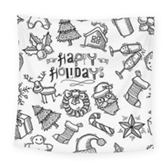 Christmas Seamless Pattern Doodle Style Square Tapestry (large) by Vaneshart