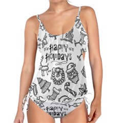 Christmas Seamless Pattern Doodle Style Tankini Set by Vaneshart