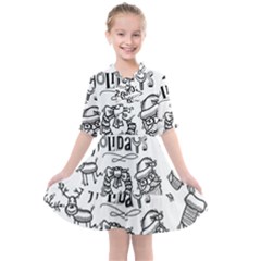 Christmas Seamless Pattern Doodle Style Kids  All Frills Chiffon Dress by Vaneshart