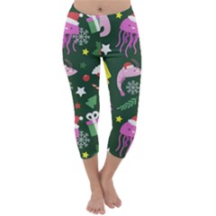 Colorful Funny Christmas Pattern Capri Winter Leggings  by Vaneshart