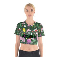 Colorful Funny Christmas Pattern Cotton Crop Top by Vaneshart