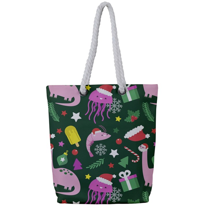 Colorful Funny Christmas Pattern Full Print Rope Handle Tote (Small)