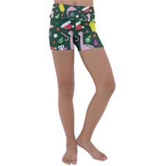 Colorful Funny Christmas Pattern Kids  Lightweight Velour Yoga Shorts by Vaneshart