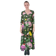 Colorful Funny Christmas Pattern Button Up Maxi Dress by Vaneshart