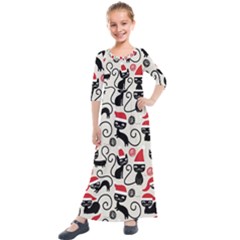 Cute Christmas Seamless Pattern Vector Kids  Quarter Sleeve Maxi Dress