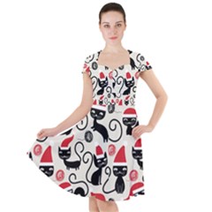 Cute Christmas Seamless Pattern Vector Cap Sleeve Midi Dress by Vaneshart