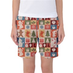 Cute Christmas Seamless Pattern Vector Women s Basketball Shorts