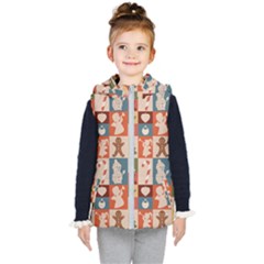 Cute Christmas Seamless Pattern Vector Kids  Hooded Puffer Vest