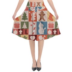 Cute Christmas Seamless Pattern Vector Flared Midi Skirt by Vaneshart