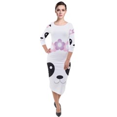 Panda Face Quarter Sleeve Midi Velour Bodycon Dress by PhotoThisxyz