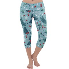 Seamless Pattern With Berries Leaves Capri Yoga Leggings by Vaneshart