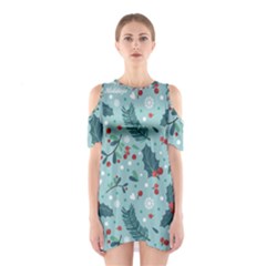 Seamless Pattern With Berries Leaves Shoulder Cutout One Piece Dress by Vaneshart