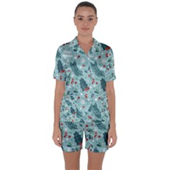 Seamless Pattern With Berries Leaves Satin Short Sleeve Pyjamas Set by Vaneshart