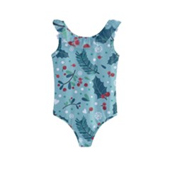 Seamless Pattern With Berries Leaves Kids  Frill Swimsuit by Vaneshart