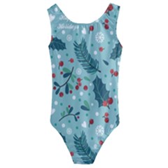 Seamless Pattern With Berries Leaves Kids  Cut-out Back One Piece Swimsuit by Vaneshart