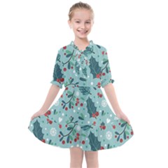 Seamless Pattern With Berries Leaves Kids  All Frills Chiffon Dress