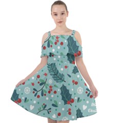 Seamless Pattern With Berries Leaves Cut Out Shoulders Chiffon Dress