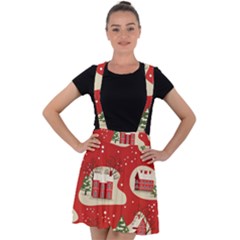 Christmas New Year Seamless Pattern Velvet Suspender Skater Skirt by Vaneshart