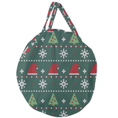 Beautiful Knitted Christmas Pattern Giant Round Zipper Tote by Vaneshart