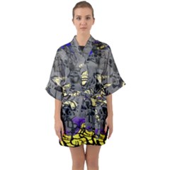 Motion And Emotion 1 1 Half Sleeve Satin Kimono  by bestdesignintheworld