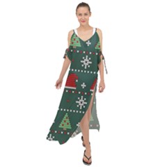 Beautiful Knitted Christmas Pattern Maxi Chiffon Cover Up Dress by Vaneshart