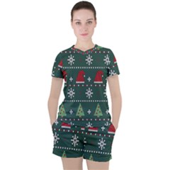 Beautiful Knitted Christmas Pattern Women s Tee And Shorts Set