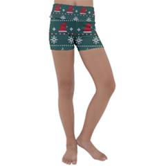 Beautiful Knitted Christmas Pattern Kids  Lightweight Velour Yoga Shorts