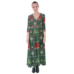 Beautiful Knitted Christmas Pattern Button Up Maxi Dress by Vaneshart