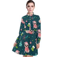 Pattern Christmas Funny Long Sleeve Chiffon Shirt Dress by Vaneshart