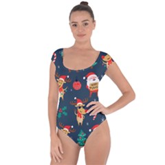 Funny Christmas Pattern Short Sleeve Leotard 