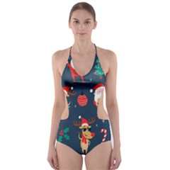 Funny Christmas Pattern Cut-out One Piece Swimsuit by Vaneshart